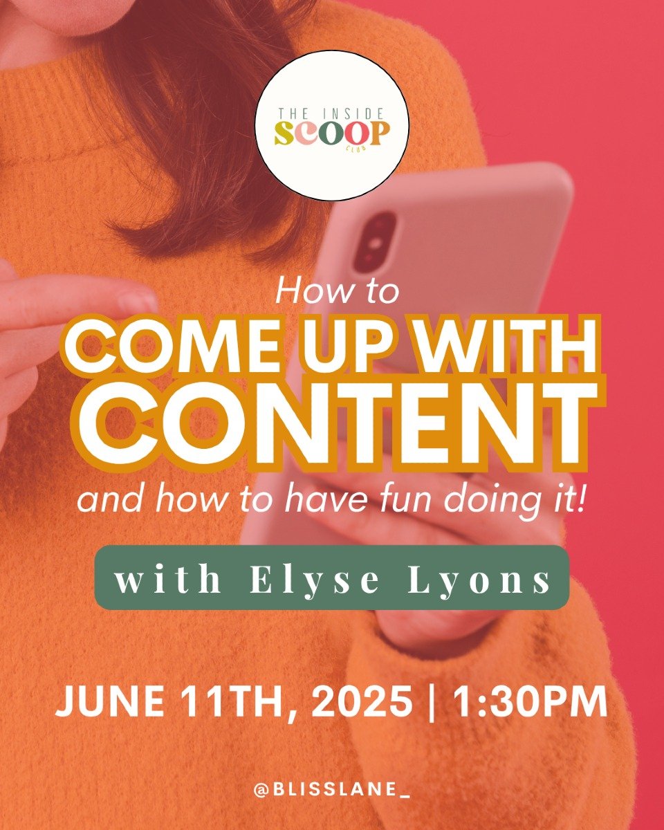 So excited for our first event in June in The Inside Scoop Club!

Learn from @contentwithelyse on how to come up with content that doesn't include doom scrolling! Elyse with @thesavvysagittarius has been a content creator for 8 years with 220k+ follo