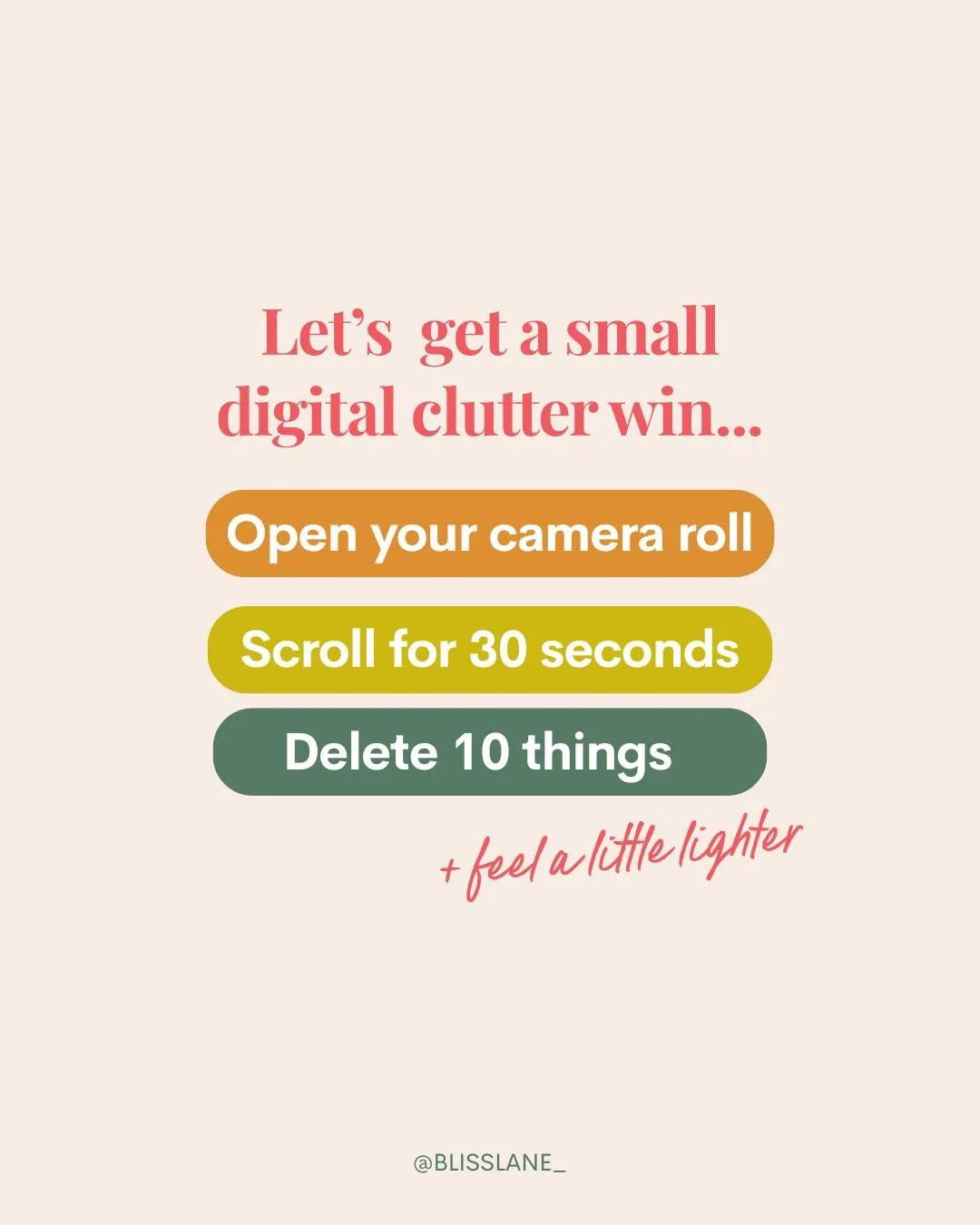 You know that little twinge when you open your camera roll and see 42 screenshots of stuff you swore you&rsquo;d get back to later? Guilt over letting your device get chaotic fast!

Here&rsquo;s your quick challenge for today:
Open your camera roll &