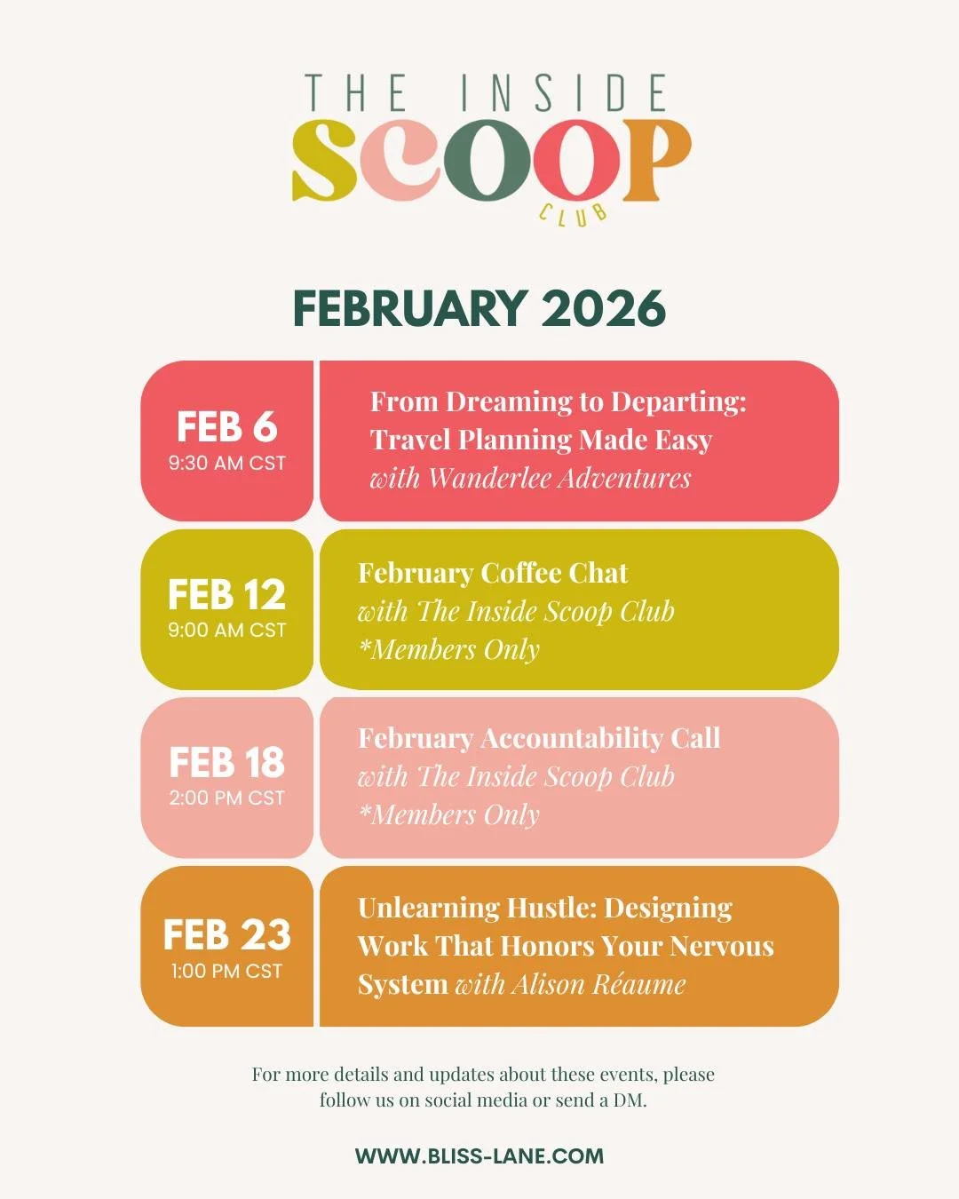 February is a goooood one around here in The Inside Scoop Club! Can't wait to see all of our members at these trainings. If you aren't a member and want to join for just an event, DM me for a $10 ticket. Don't worry if you can't join us live as you g