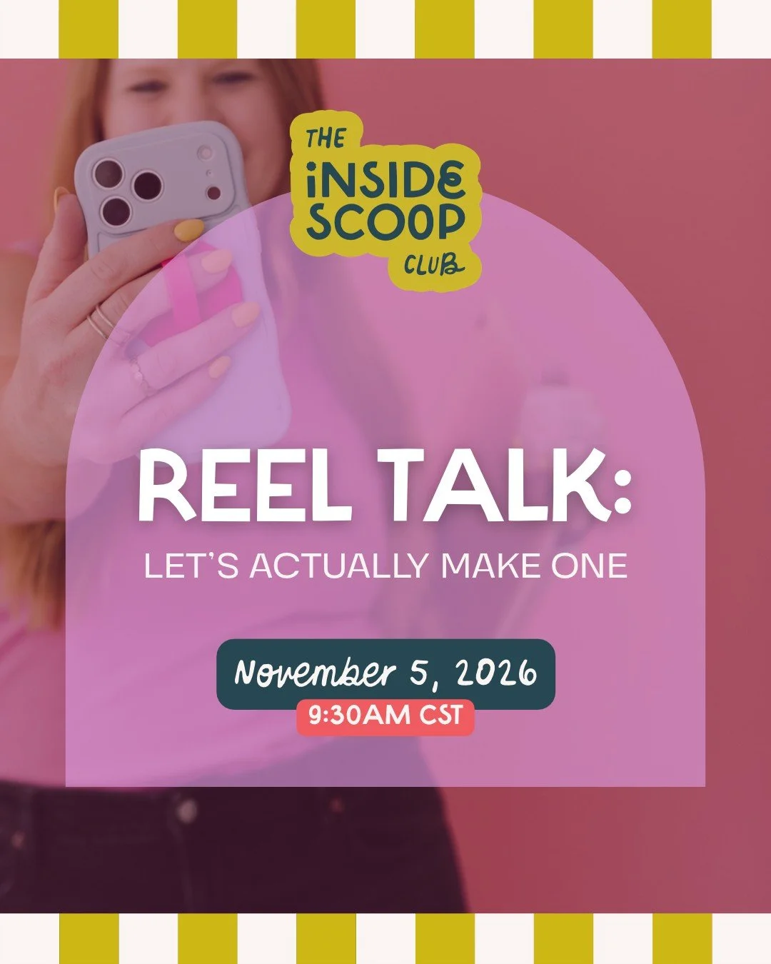 I've had quite a few question lately about reels! Reels can feel soooo complicated when you don&rsquo;t know where to begin, and super time-consuming even when you do! During this workshop, we&rsquo;ll walk through creating a Reel from idea to postin