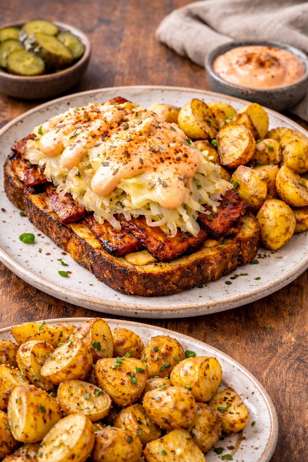 Open-Faced Plant-Based Reuben Plate