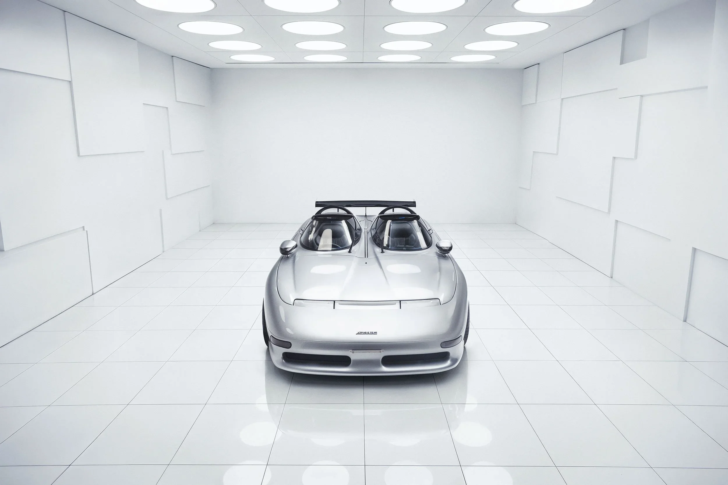 Classic concept car composited into an architectural environment for Magneto Magazine