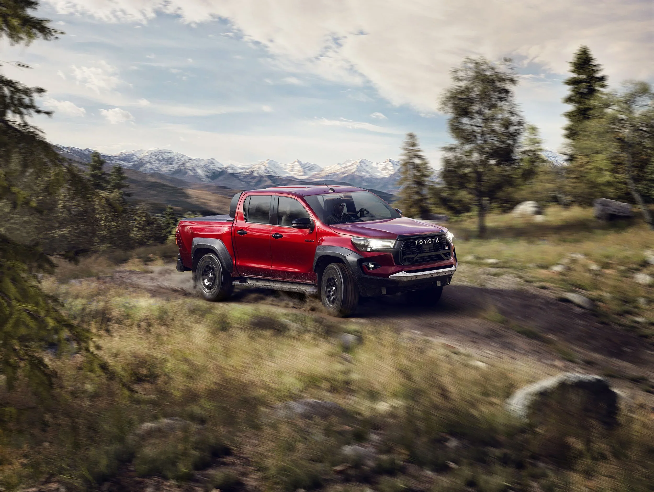 Toyota Hilux spec image combining CGI source assets, AI environment development and retouching