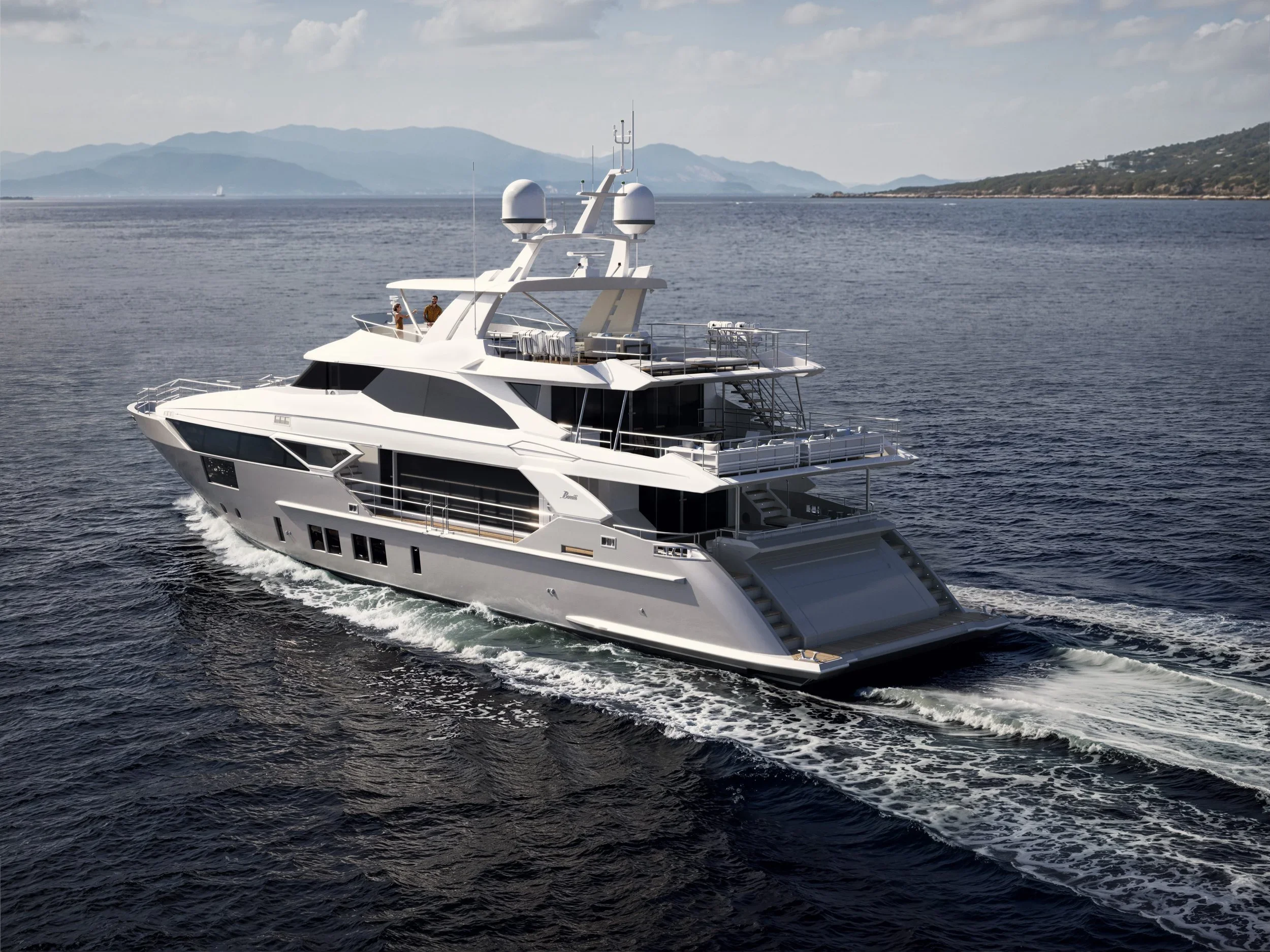 Luxury yacht integrated into a custom AI-generated coastal environment by Radwolf