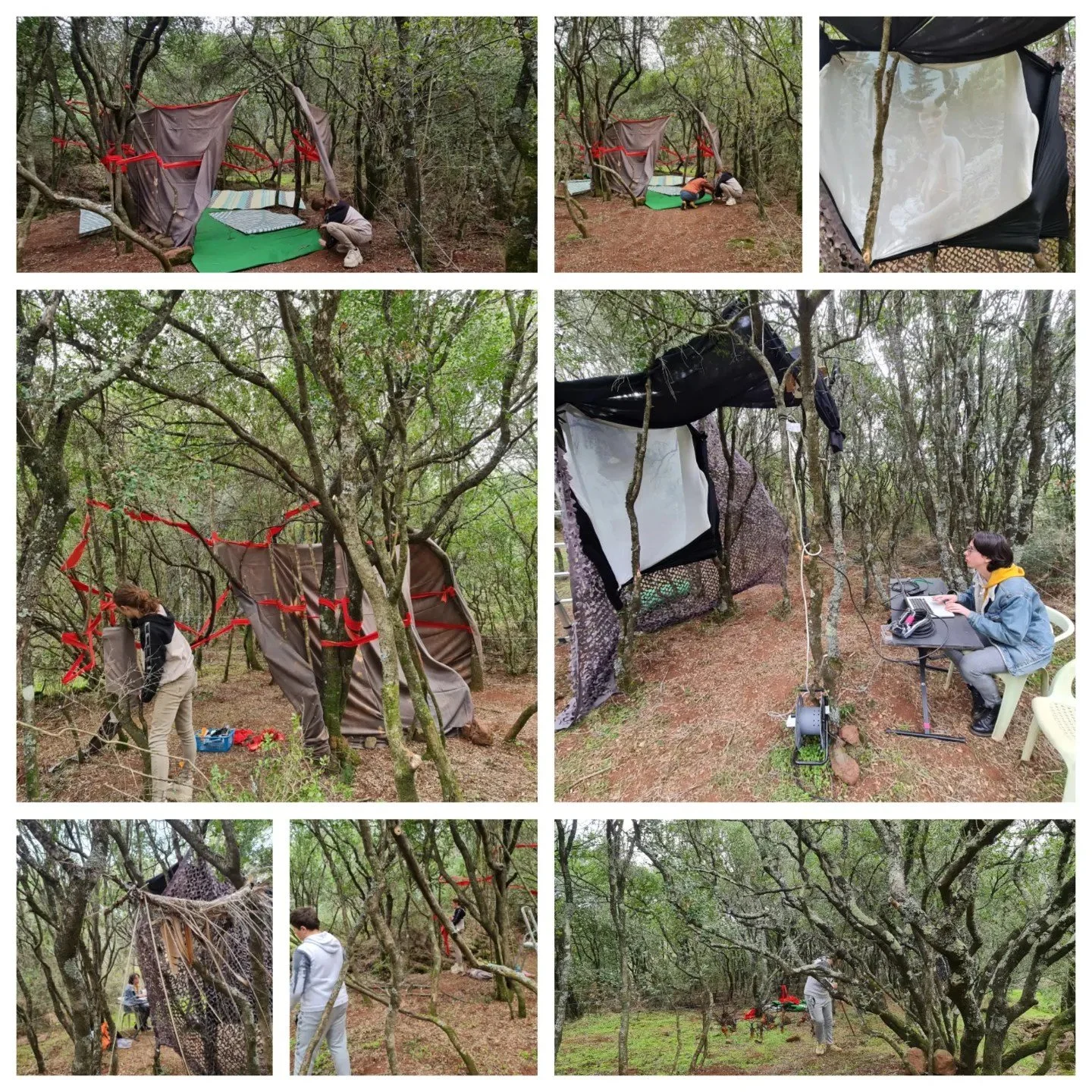 Entre conception et réalisation. Les jeunes au travail sur le terrain pour l'installation des écrans et du coin pour la visite de nuit du public.