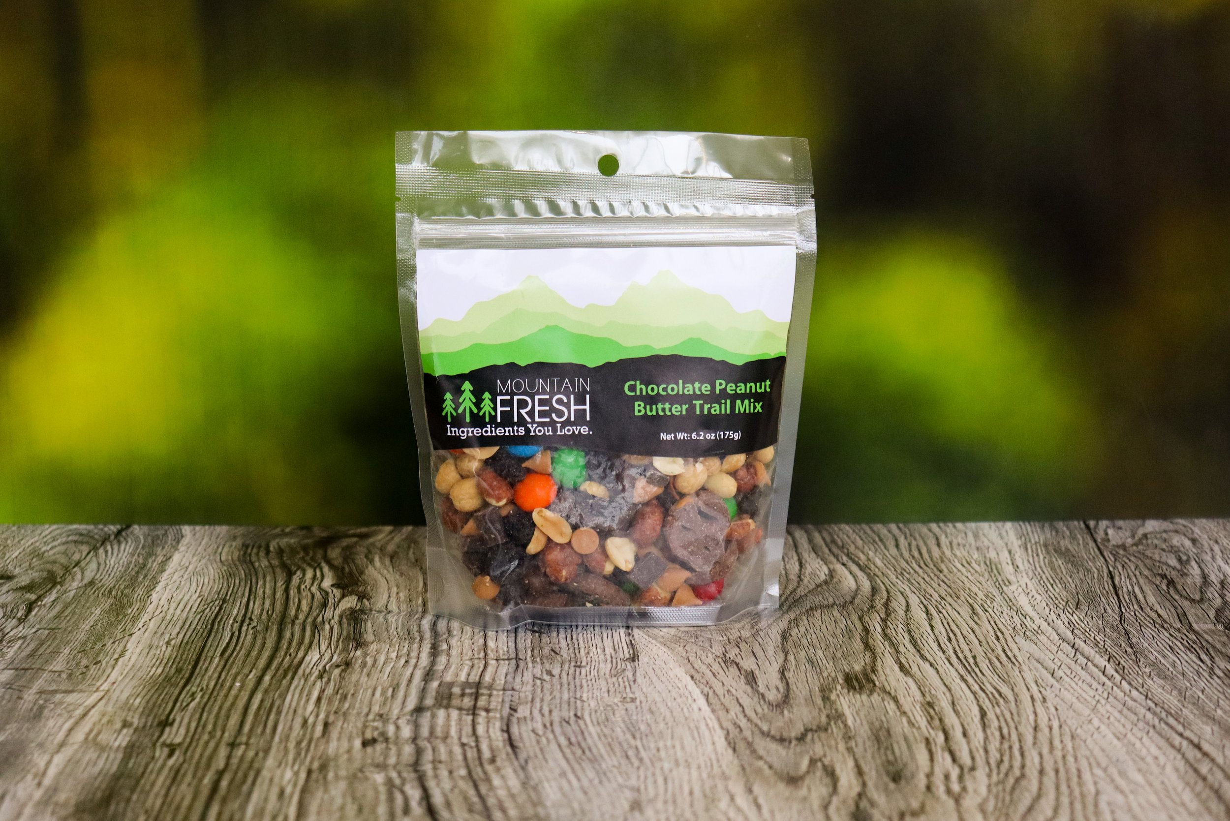 Chocolate Peanut Butter Trail Mix: Roasted salted peanuts, mini chocolate pretzels, peanut butter M&M's, raisins, butter toffee peanuts, peanut butter chips, semi-sweet chocolate chunks