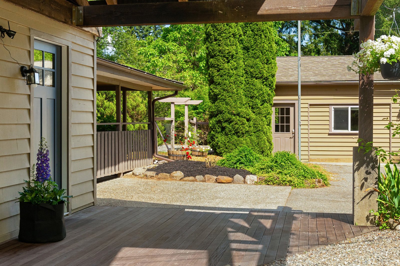 view of the garden from the front porch