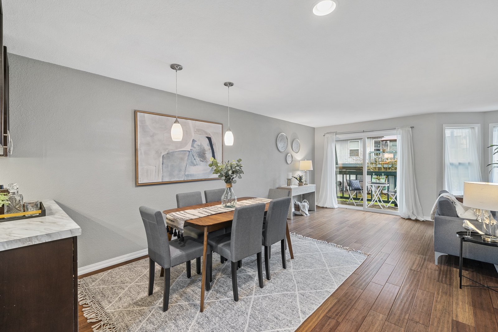 interior of dining room with window and dining table