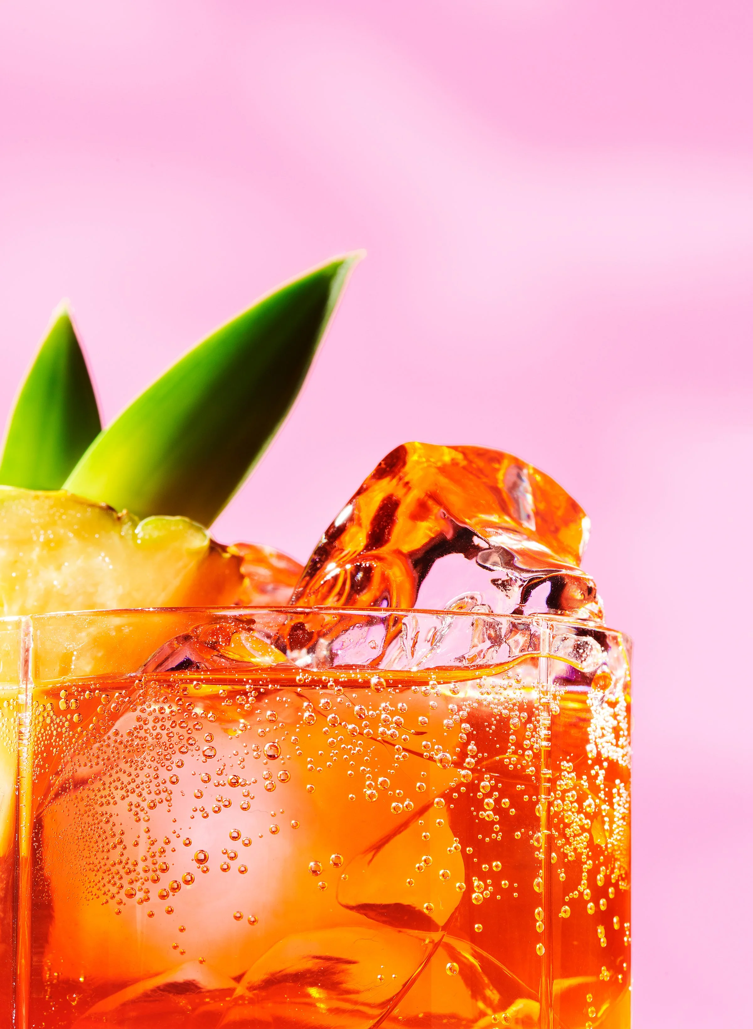 macro shot of troical iced pineapple drink