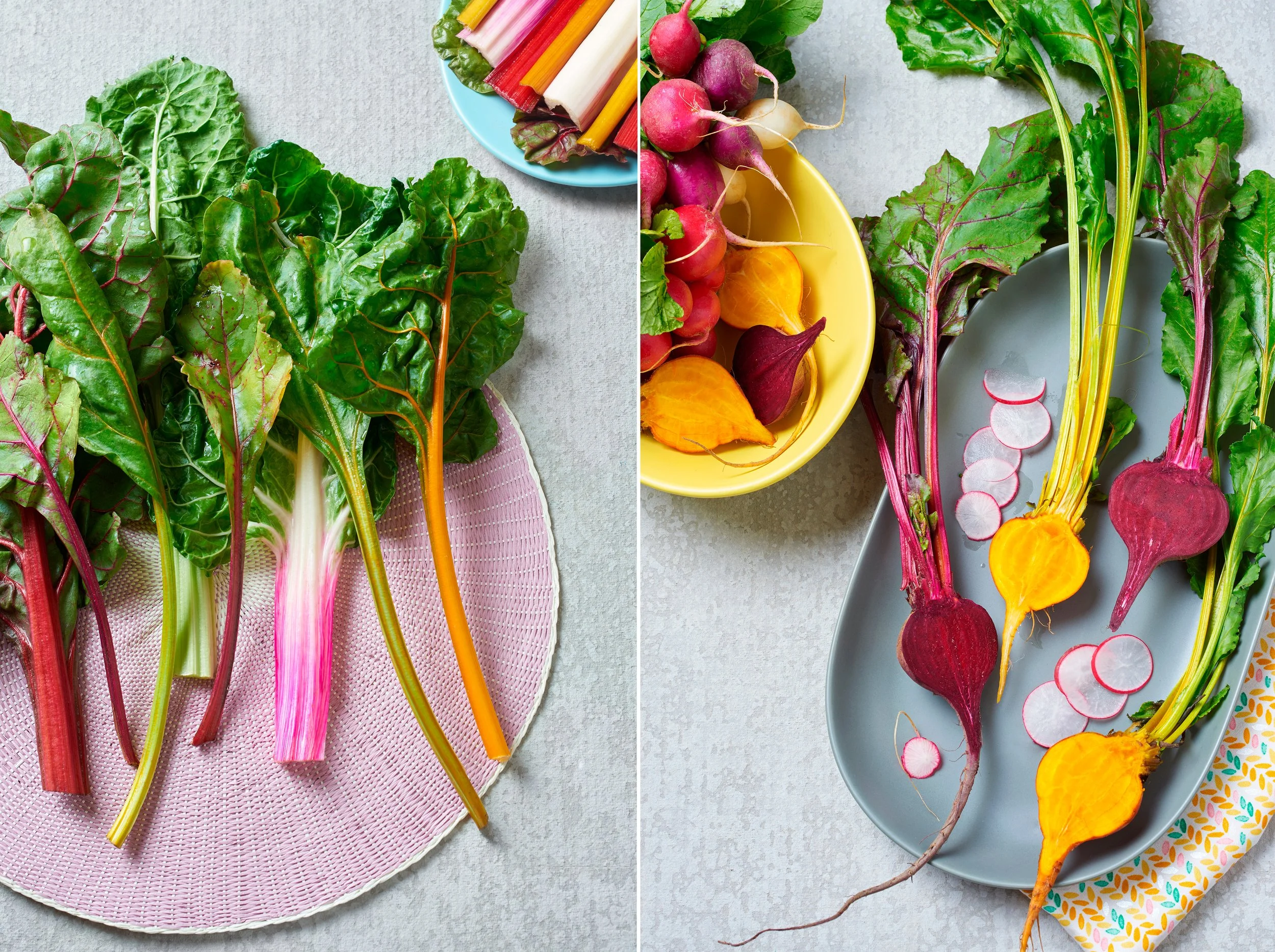 multicolored vegetables beets and chard