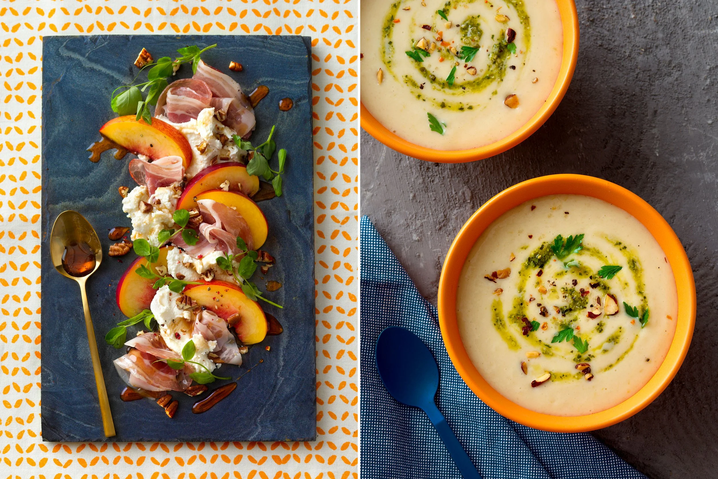 vibrant peach feta honey proschutto and fall soup