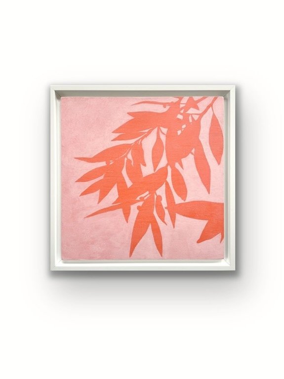Afternoon Bay Laurel (FRAMED to 13 x 13 inches, original acrylic painting on wood panel)