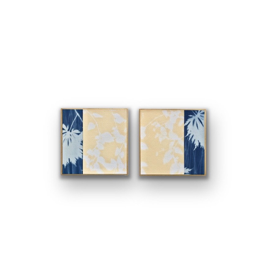 Night and Day 7 Diptych (Two 8 x 8 inch cyanotypes mounted on 3/4" wood panels)