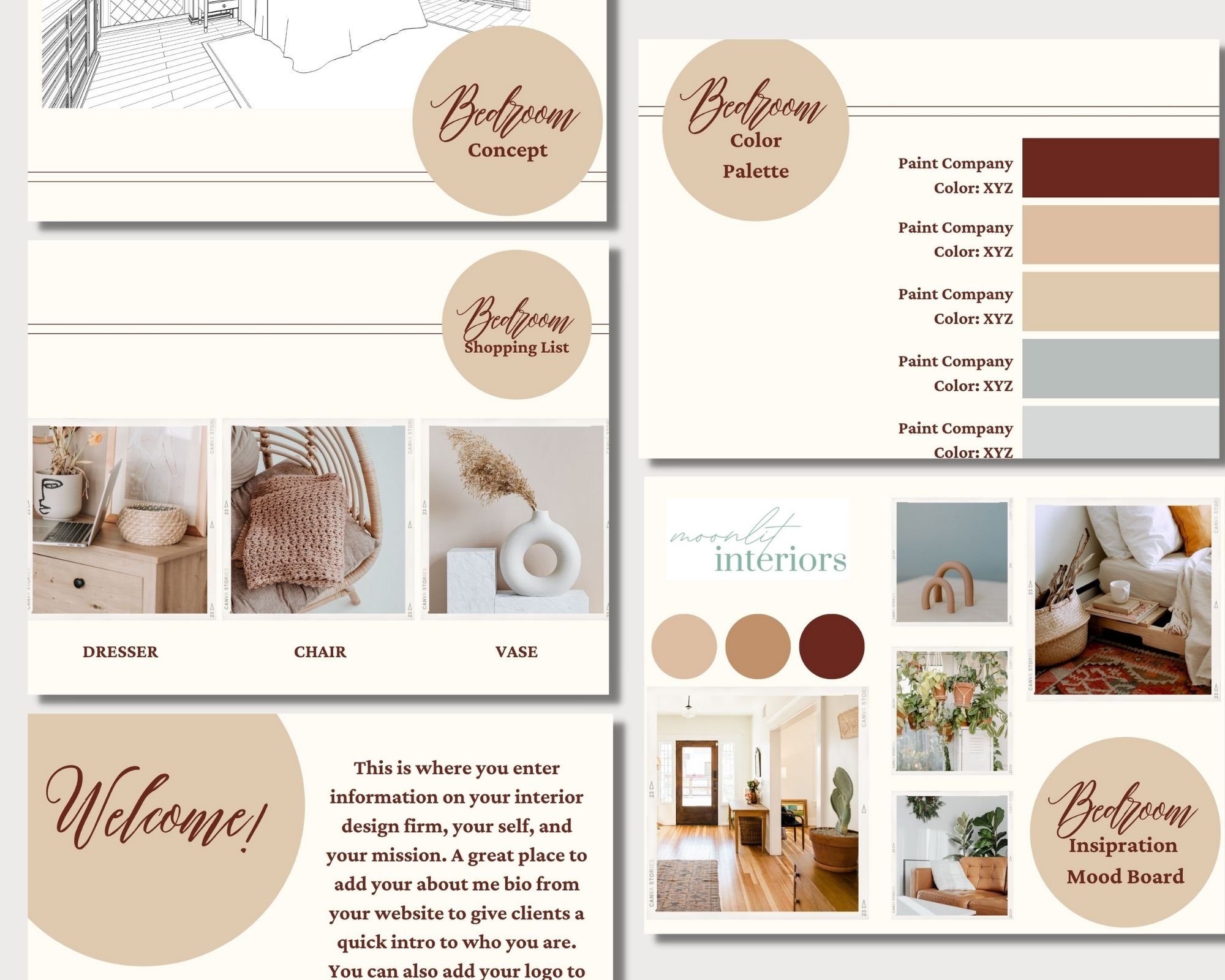Blue Bohemian Canva Client Presentation Template, Interior Designer ...