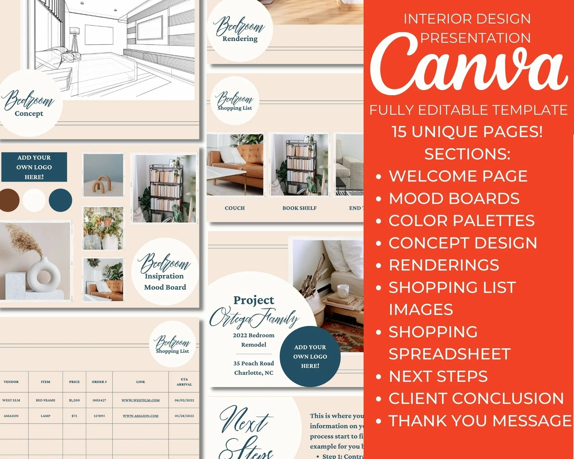 Blue Bohemian Canva Client Presentation Template, Interior Designer ...