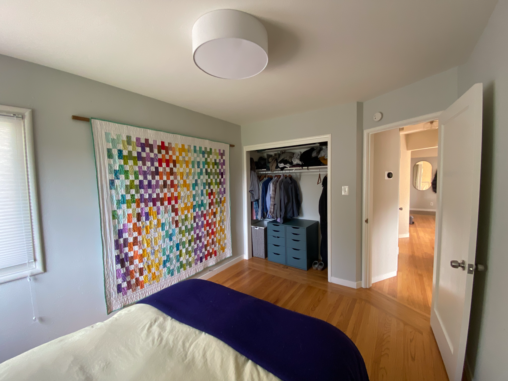 Bedroom 1 (with view to rest of house). Closet doors will be reinstalled.