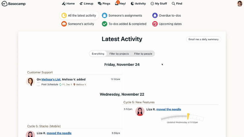 New in Basecamp: Filter Activity — 37signals