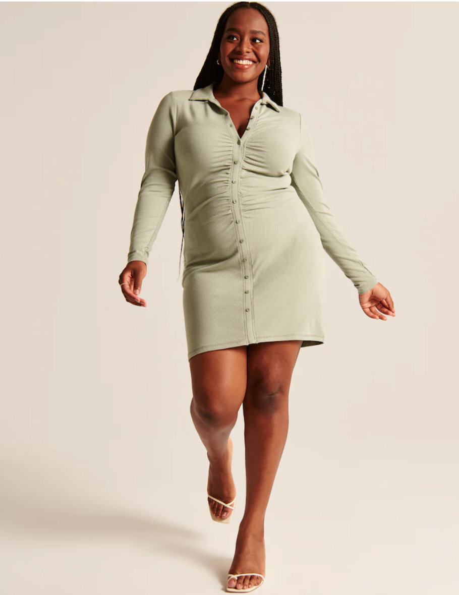 RUCHED KNIT SHIRT DRESS