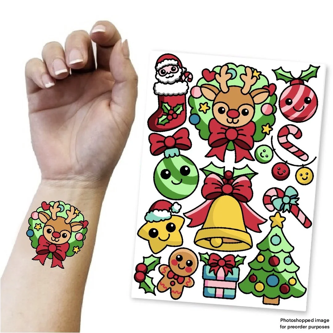 PREORDER Children’s Temporary Tattoo A6 Transfer Sheet - Christmas sheet, x13 Designs