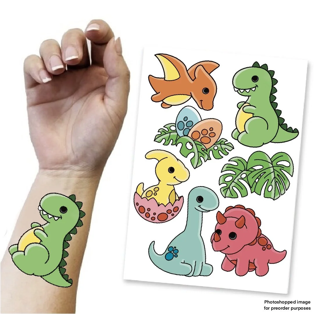 PREORDER Children’s A6 Temporary Tattoo Sheet - Dinosaurs, x7 Tattoos
