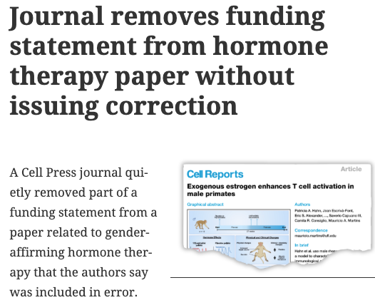 Retraction Watch, by Avery Orrall, 12/12/25, discussing journal correction practices.