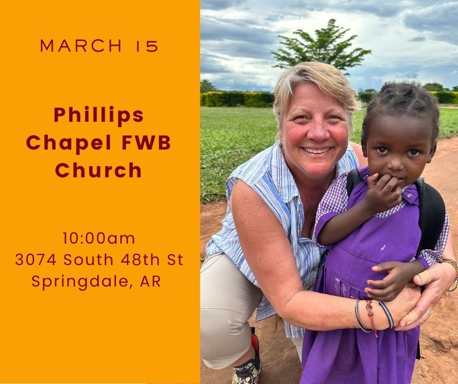 ✨ Springdale friends &mdash; this Sunday!

Cindy Cunningham will be at Phillips Chapel Free 
Will Baptist Church March 15 at the 10AM service 
sharing the story of VOH and what God is doing
in the lives of our children

🛍 After the service: Tabitha 