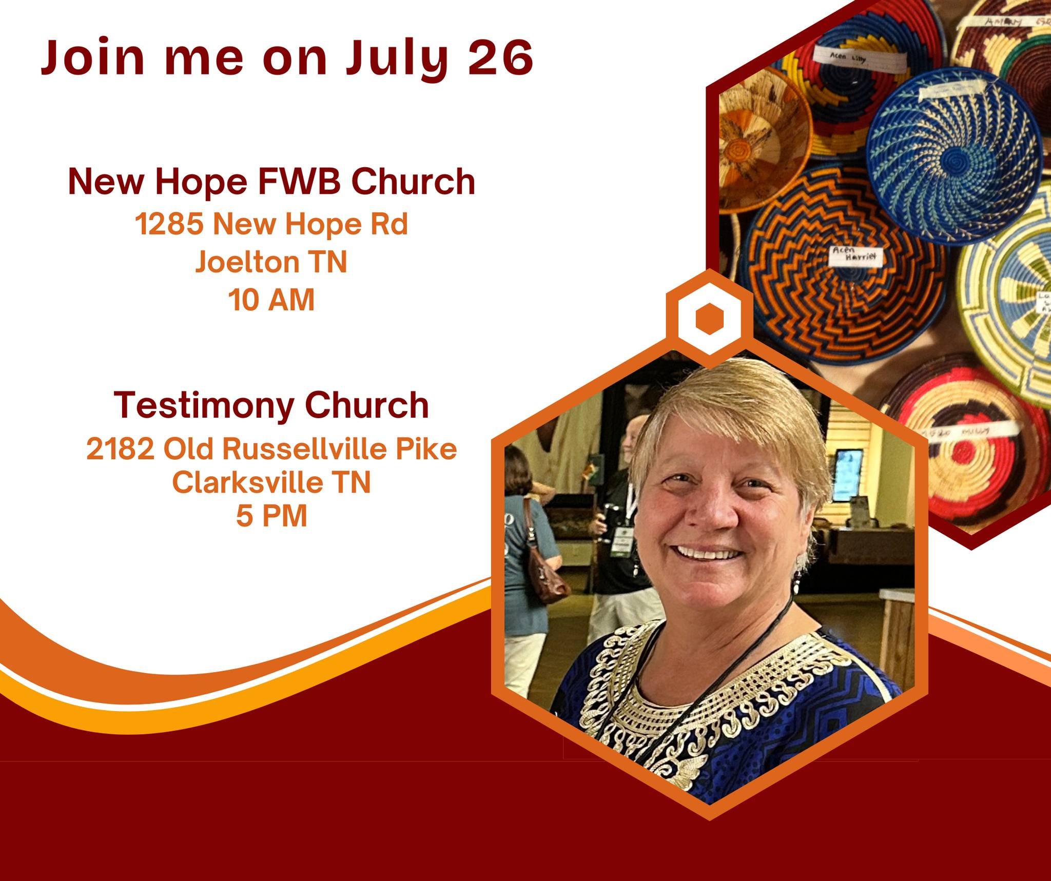 Hello sweet friends in the Nashville area. I&rsquo;m so thrilled that I have the wonderful opportunities to share this Sunday! 

We will be selling the beautiful artisan crafts our ladies make.

Come and join me&hellip;even if it&rsquo;s just to say 