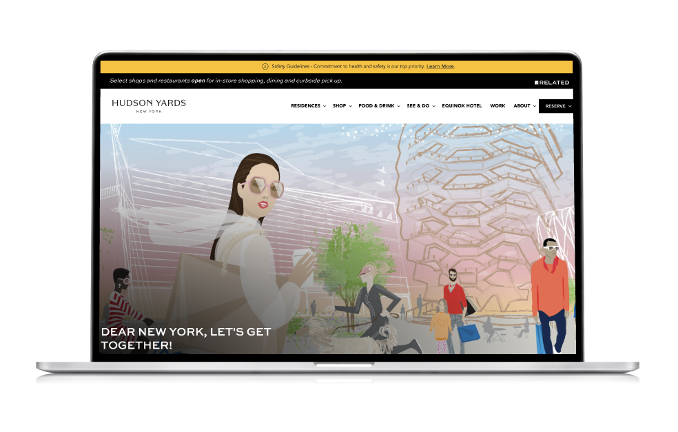 Image of laptop with Hudson Yards campaign artwork illustrated by don oehl