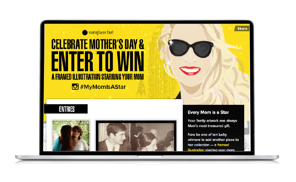 Web digital asset for Jerry Hall and Georgia May Jagger Instagram Activation for Sunglass Hut with Art Prints by fashion illustrator don oehl