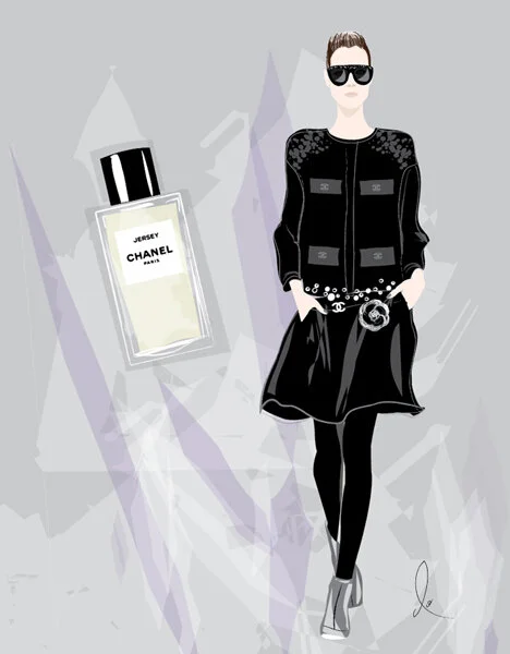 Chanel Jersey fragrance illustration for Chanel Fragrance, illustrated by don oehl, New York City.