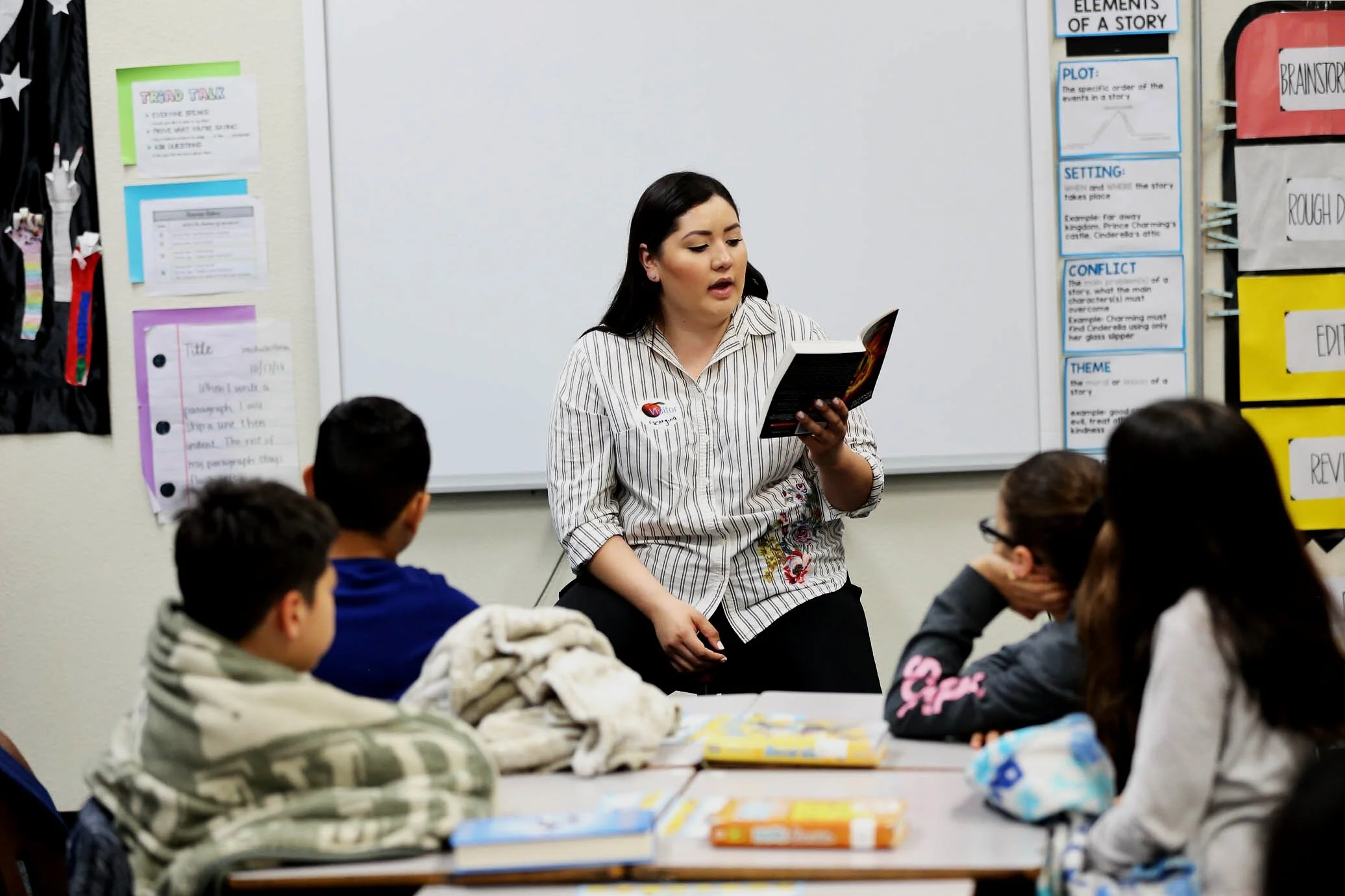 Teacher reading to elementary school class