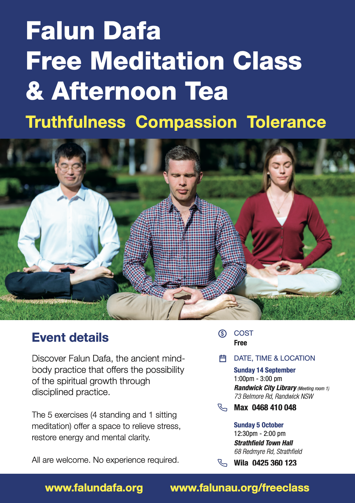 Falun Dafa Free Meditation Class& Afternoon Tea at Strathfield