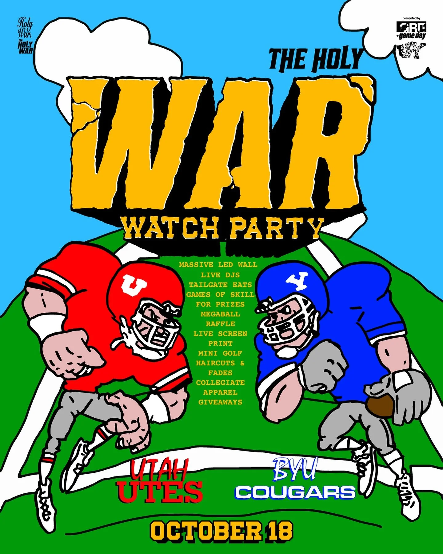 FREE Holy War Watch Party ⚔️
Reserve your seat now and claim a free BYU/UTAH college tee 🤯

Link 🔗 in 👏 bio 🗣️

📺 Massive LED Wall
💿 Disk Jockeys
🌭 Endless J. Dawgs
🏈 Games 4 Prizes
💸 10,000 Giveaway
🎨 Live Screen-printing
⛳️ Hole in One co
