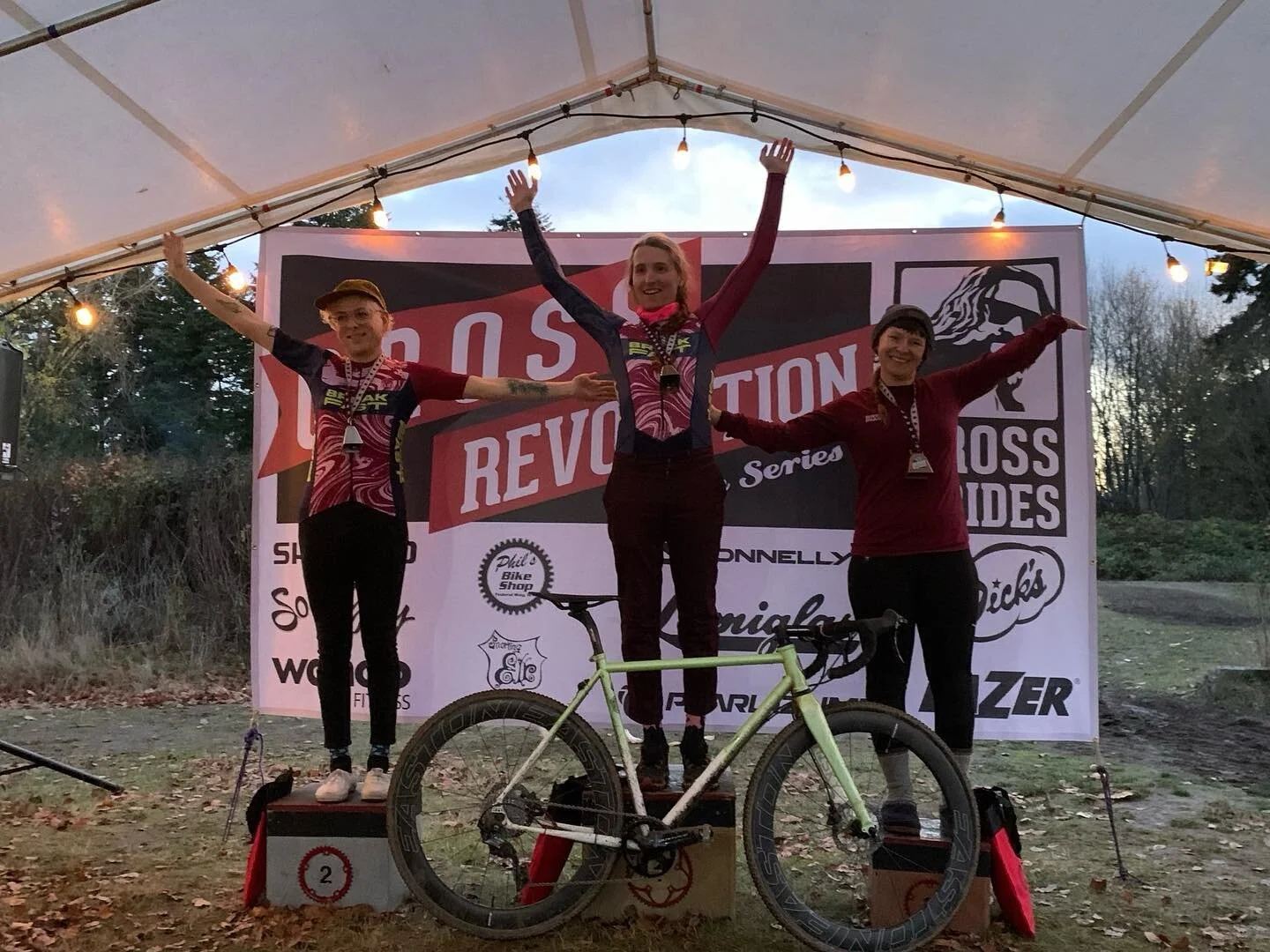 This is the first year @cross_revolution has held a non-binary race in the series. 3 pancakes were on the podium at the series awards. Full sweep 🧹 

If you&rsquo;re an organizer wondering if you should add a non-binary field to your race: do it. Me