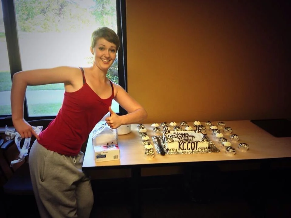Blake&rsquo;s first birthday cake from Meg. The first of many. Not pictured: the surprise party she and their coworkers threw. Hastily taken moments before the surprise. #megsandblacon