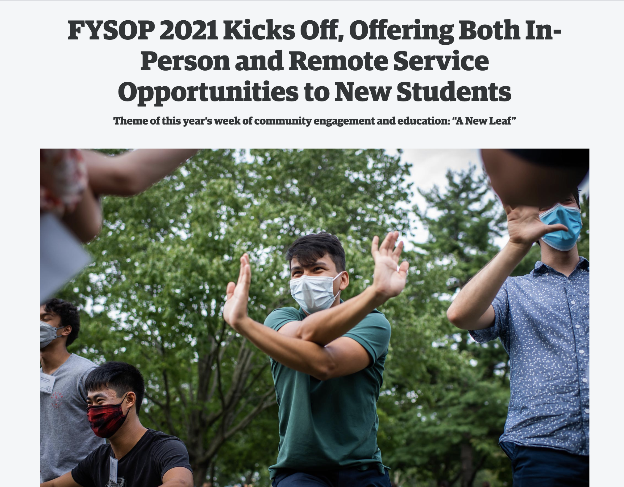 FYSOP 2021 Kicks Off, Offering Both In-Person and Remote Service Opportunities to New Students