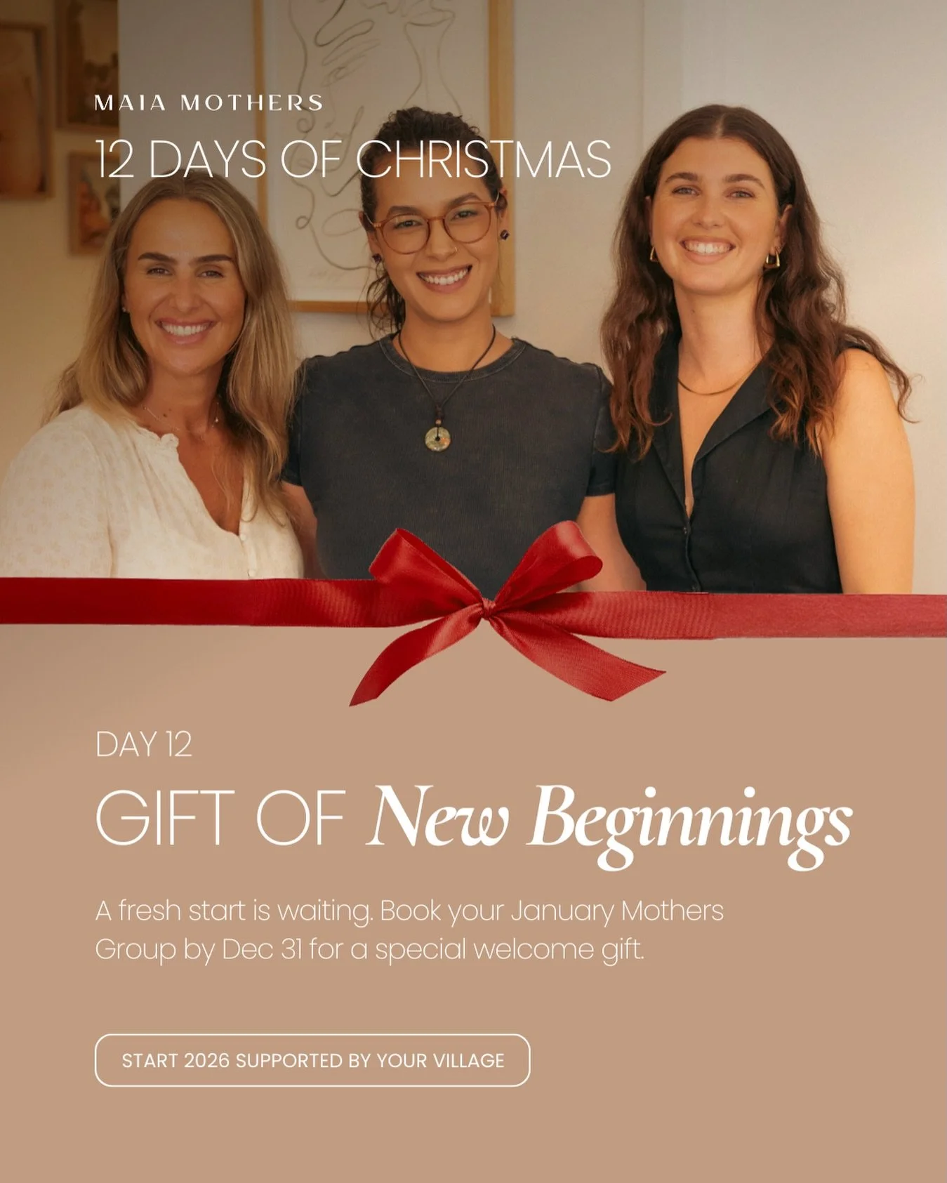 Day 12 arrives with the promise of a new beginning. 🌱

✨A fresh year. 
✨A fresh season. 
✨A space that welcomes every version of you. 

Join our January Mothers Group before December 31st 
to begin your year feeling supported and held. 🤲🏼🤎