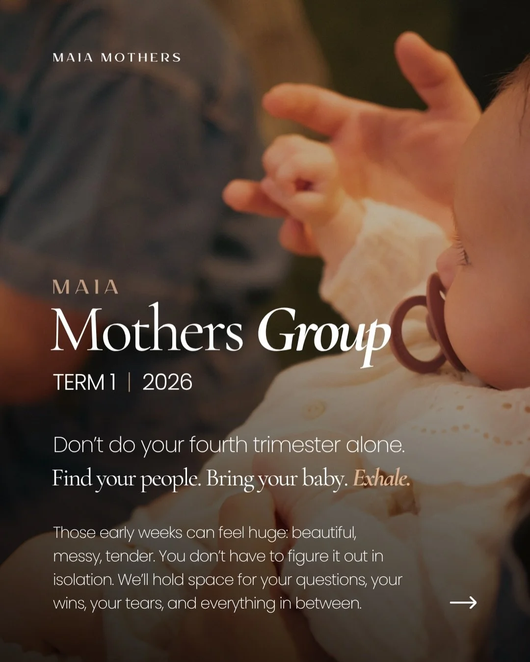 From feeding to sleep, from body recovery to identity shifts, there&rsquo;s no single &ldquo;right&rdquo; way to do early motherhood 

In our Term 1 Mothers Group, you&rsquo;ll find a gentle circle that meets you exactly where you&rsquo;re at - offer