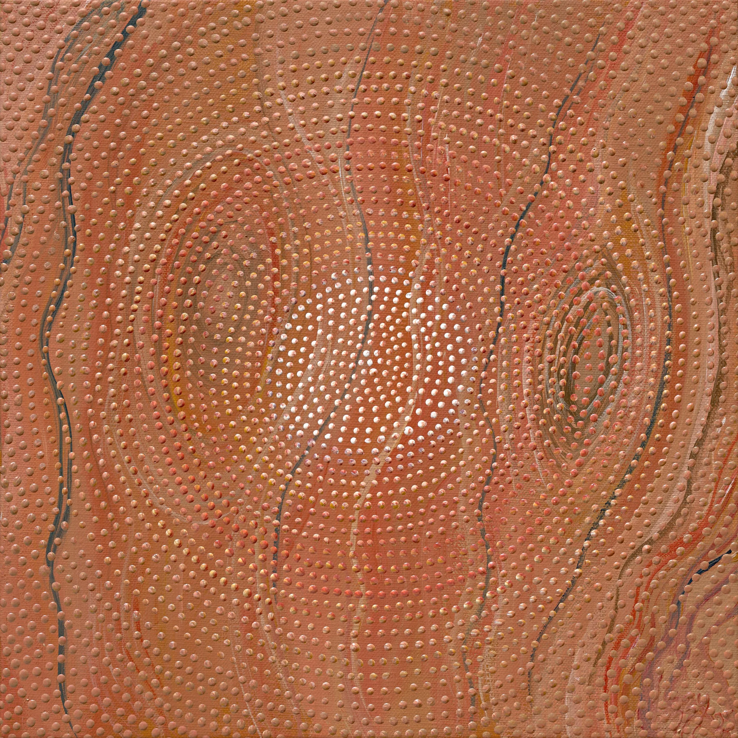 Not Just a Tree original artwork by Lizzy Stageman, featuring warm bark-like tones, circular linework and textured markings.