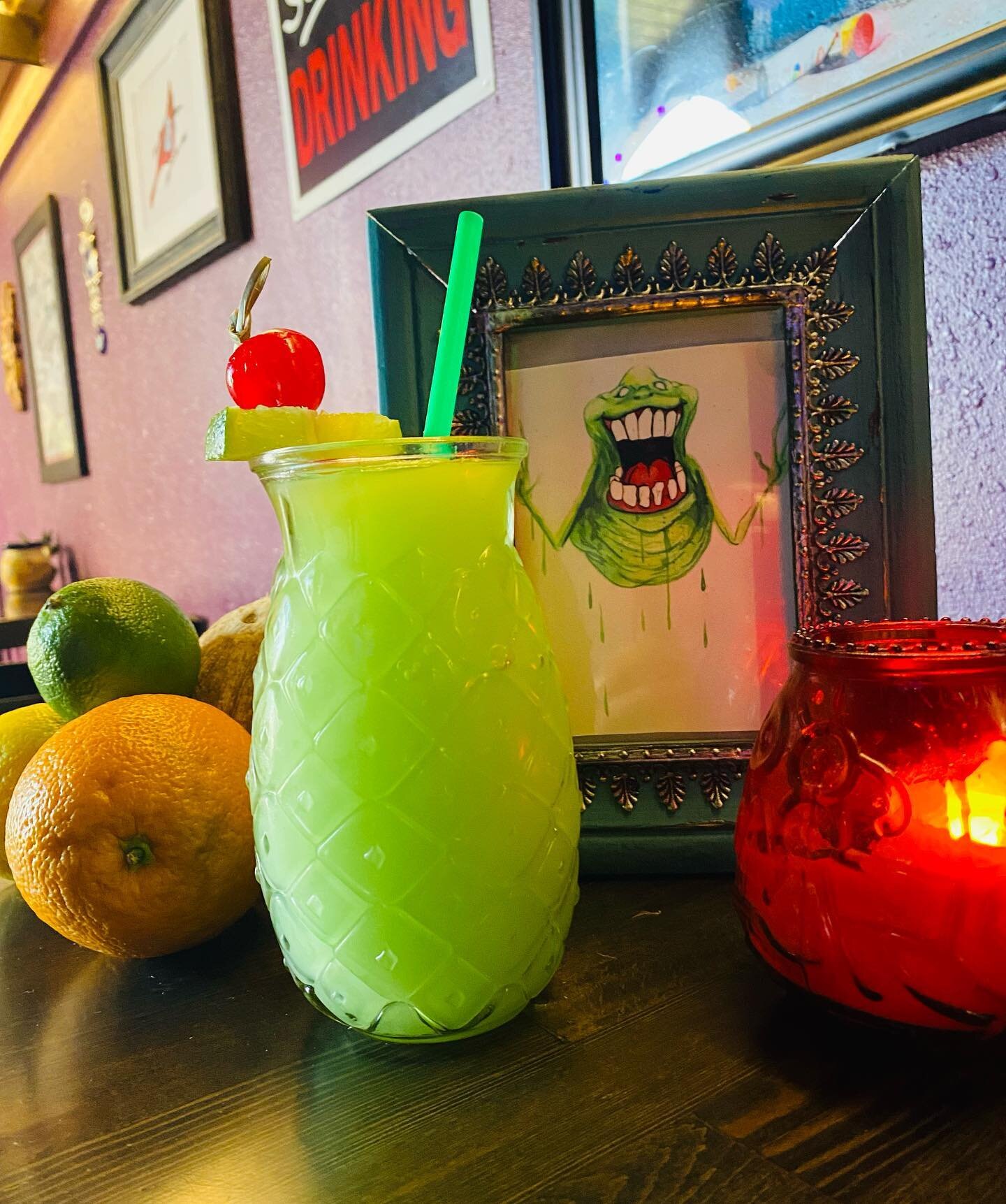 NiteOwl&rsquo;s Ecto Cooler inspired Slushee 👻! 
.
.
A tropical blend of fruit juices, vodka, and rum 🍹
.
.
Available Tonight 🦉
.
.
737 Main St. Unit F. (8th &amp; Main) 
Open Tue-Sat 5pm to LastCall &amp; (Closed Sunday &amp; Monday)
.
.
#NiteOwl