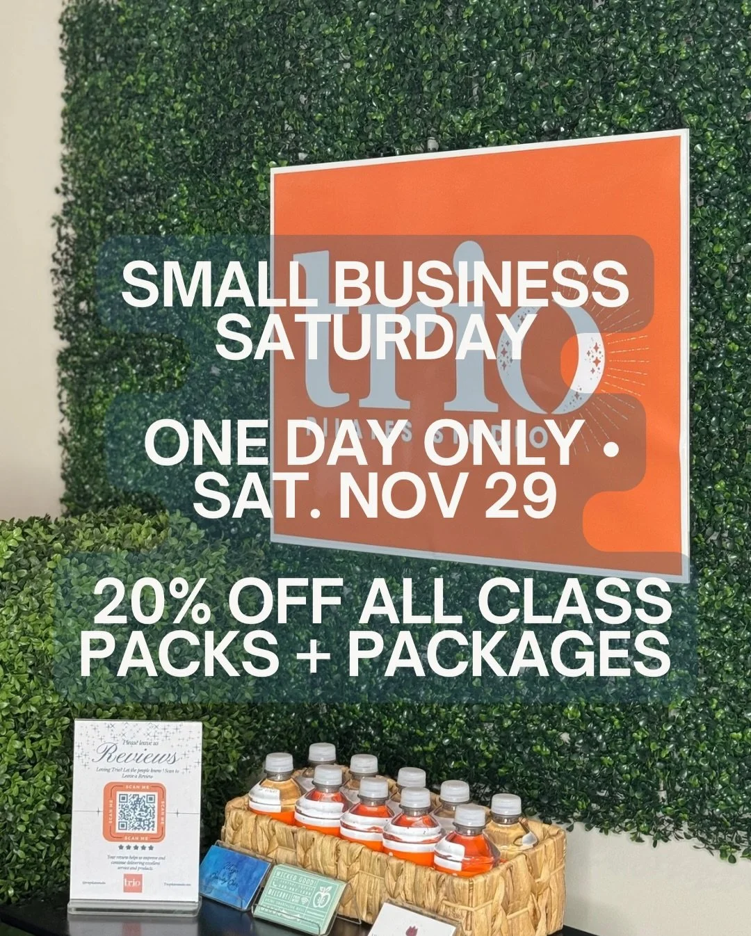 ✨ SMALL BUSINESS SATURDAY IS HERE &mdash; it&rsquo;s officially our biggest, best + only sale of the year.

One day only &mdash; Saturday, Nov 29
 &rarr; 20% OFF all class packs + packages

This sale is perfect for:
 🧡 clients who mix privates + gro