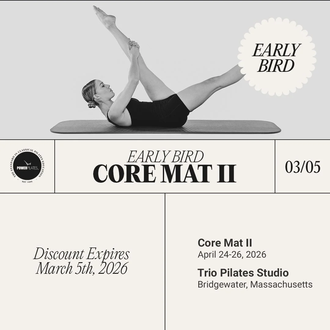 Core Mat II is coming to Trio 🧡

April 24&ndash;26, 2026 we are hosting Power Pilates Core Mat II right here at Trio Pilates Studio in Bridgewater, MA.

This is Classical Pilates &mdash; the original method created by Joseph Pilates &mdash; rooted i