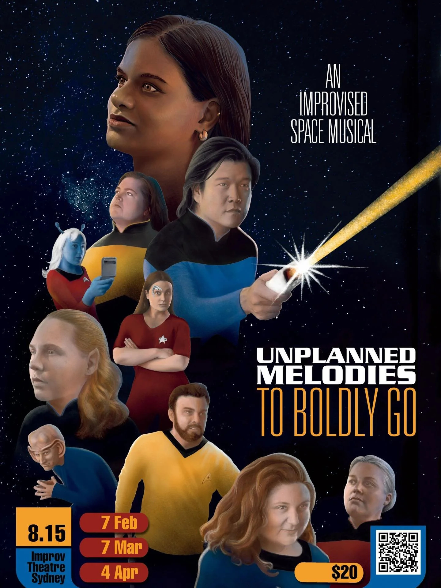 💫 We&rsquo;re drifting into the unknown with Unplanned Melodies improvised space musical; To Boldy Go! 

Debuting on Feb 7th 8:15pm at Improv Theatre Sydney 

I&rsquo;m so excited to be part of these shows, and how sick is this poster by @kateknottf