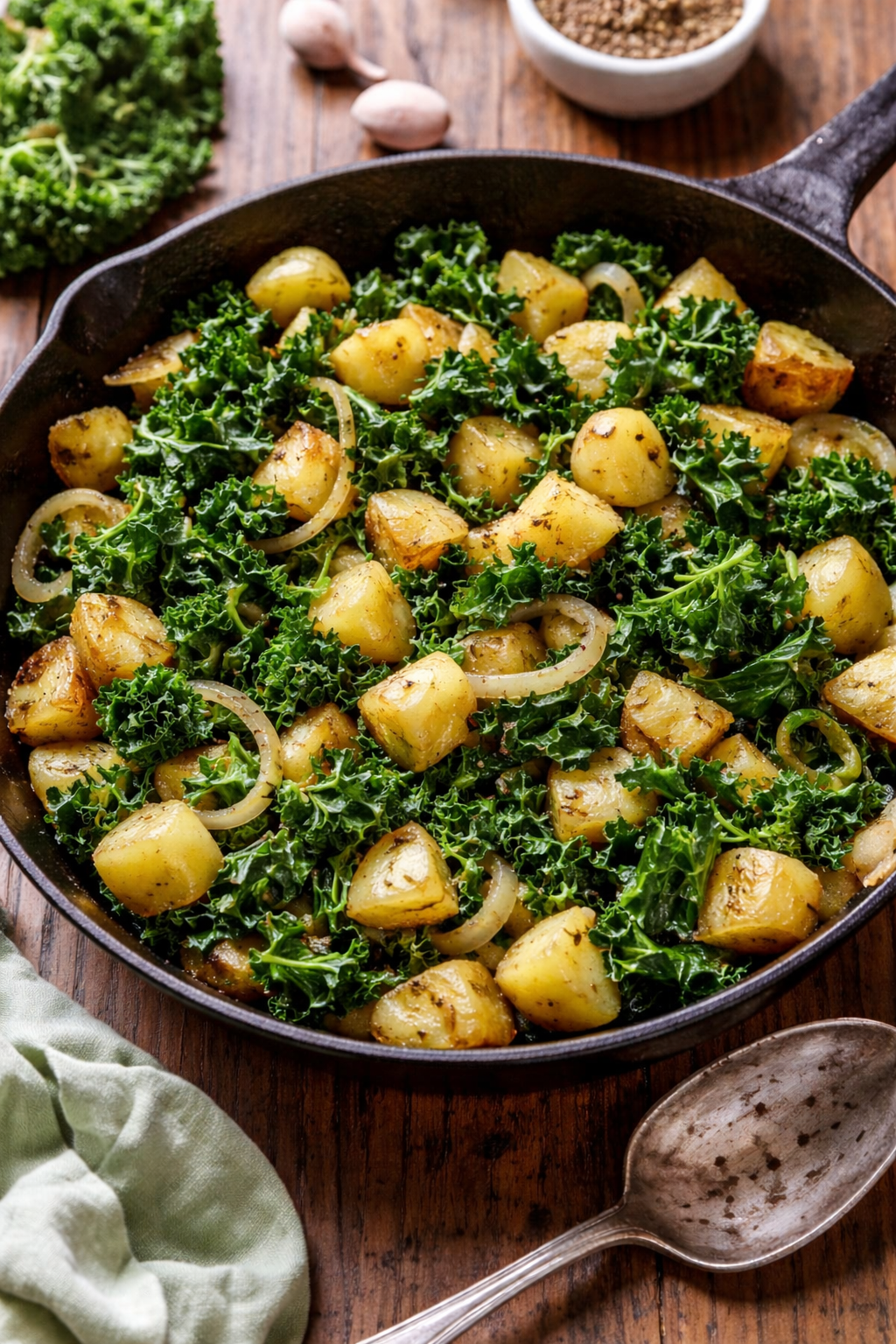 Week 2 – Garlic Kale + Potato Skillet