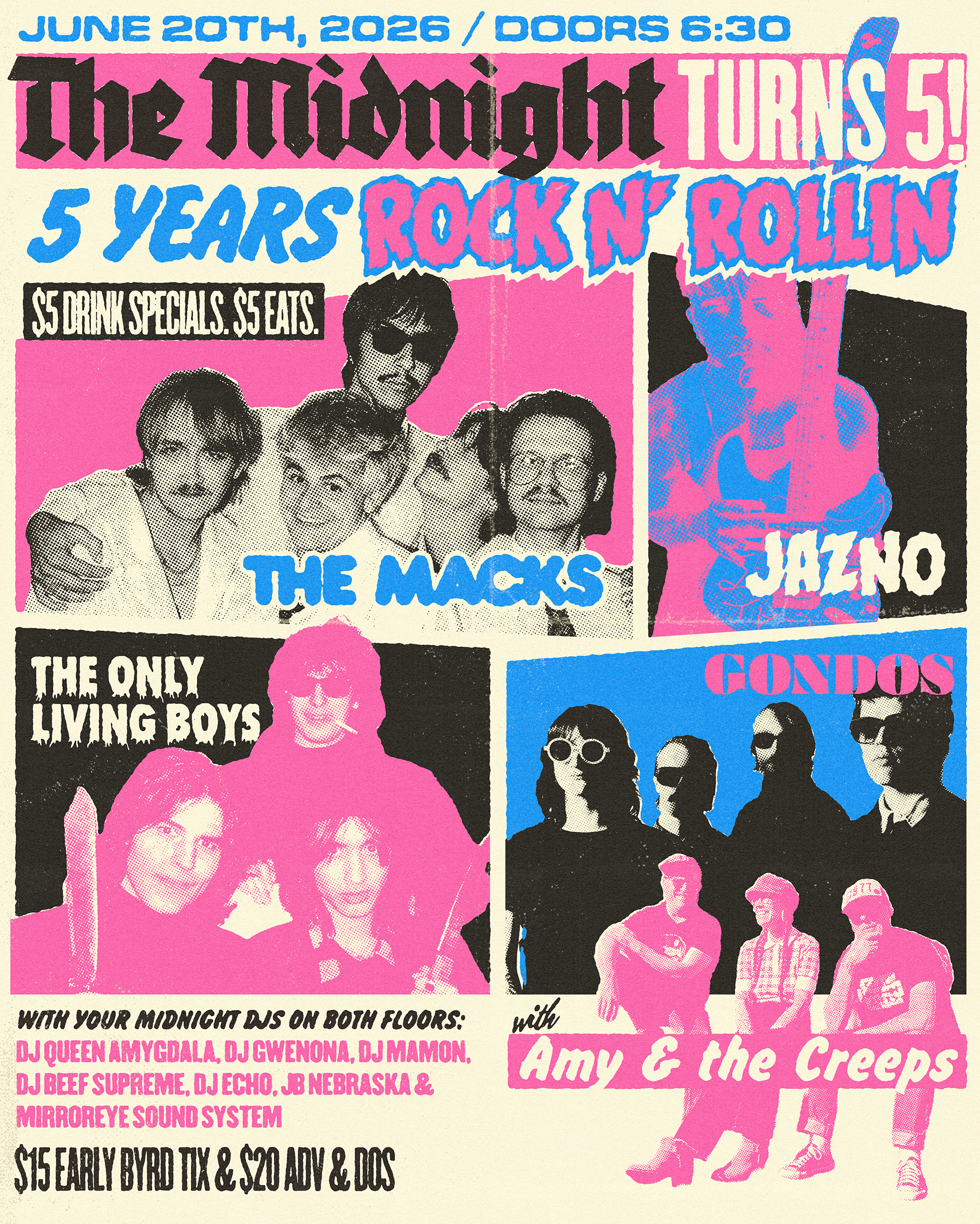 The Midnight Turns 5! The Macks with The Only Living Boys and Jasno (NYC) + Gondos + Amy Beth &amp; Thee Creeps