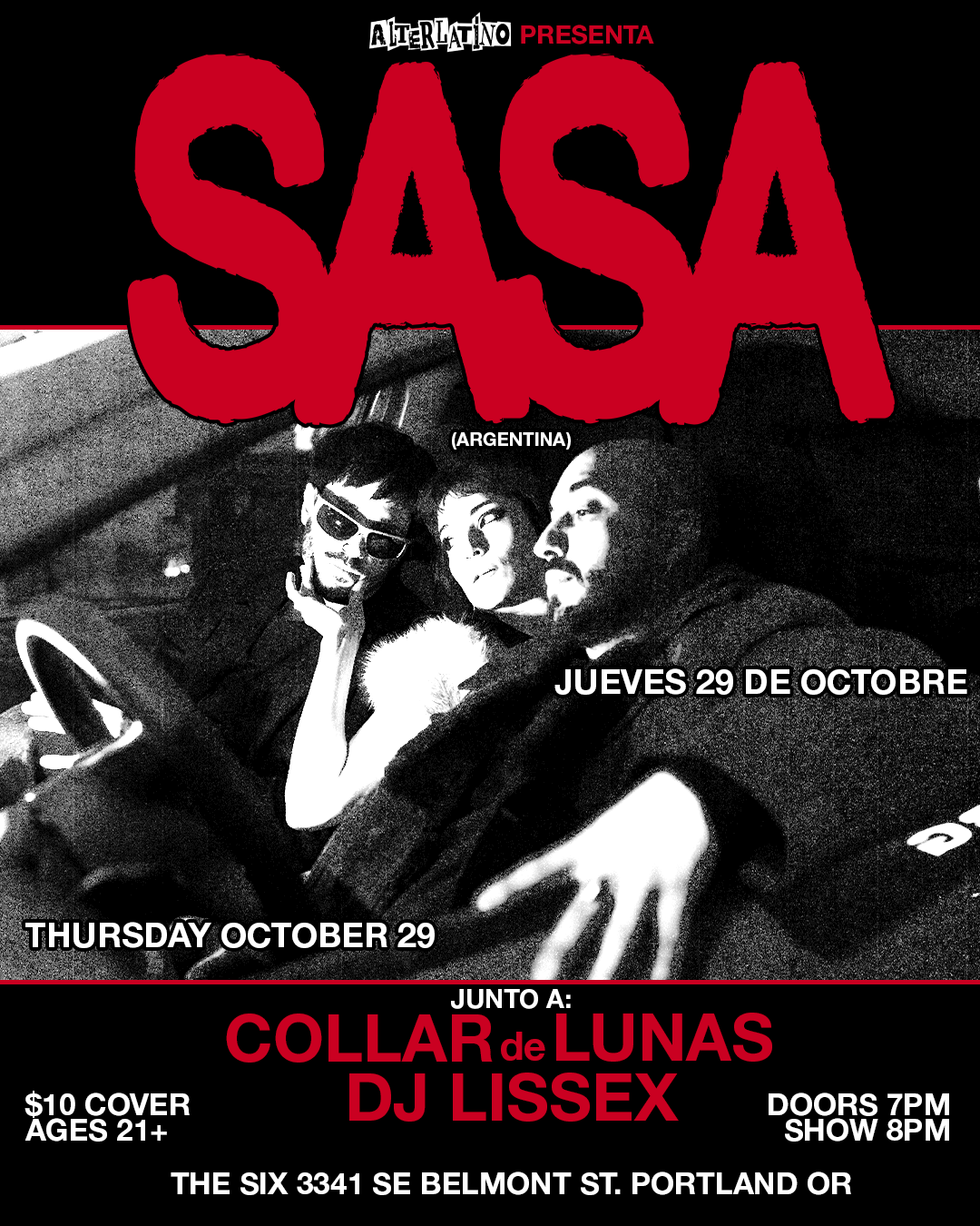 ALTERLATINO PRESENTA: SASA DESDE ARGENTINA! w/ Collar De Lunas & DJ Lissex