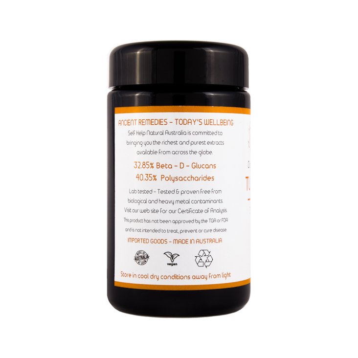 100 grams of organic Turkey Tail mushroom extract presented in a glass jar.