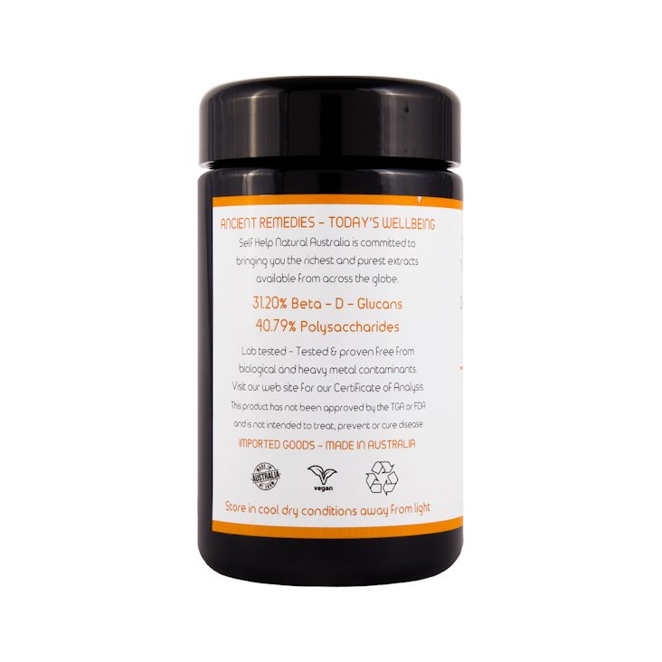100 grams of organic Shiitake mushroom extract presented in a glass jar.