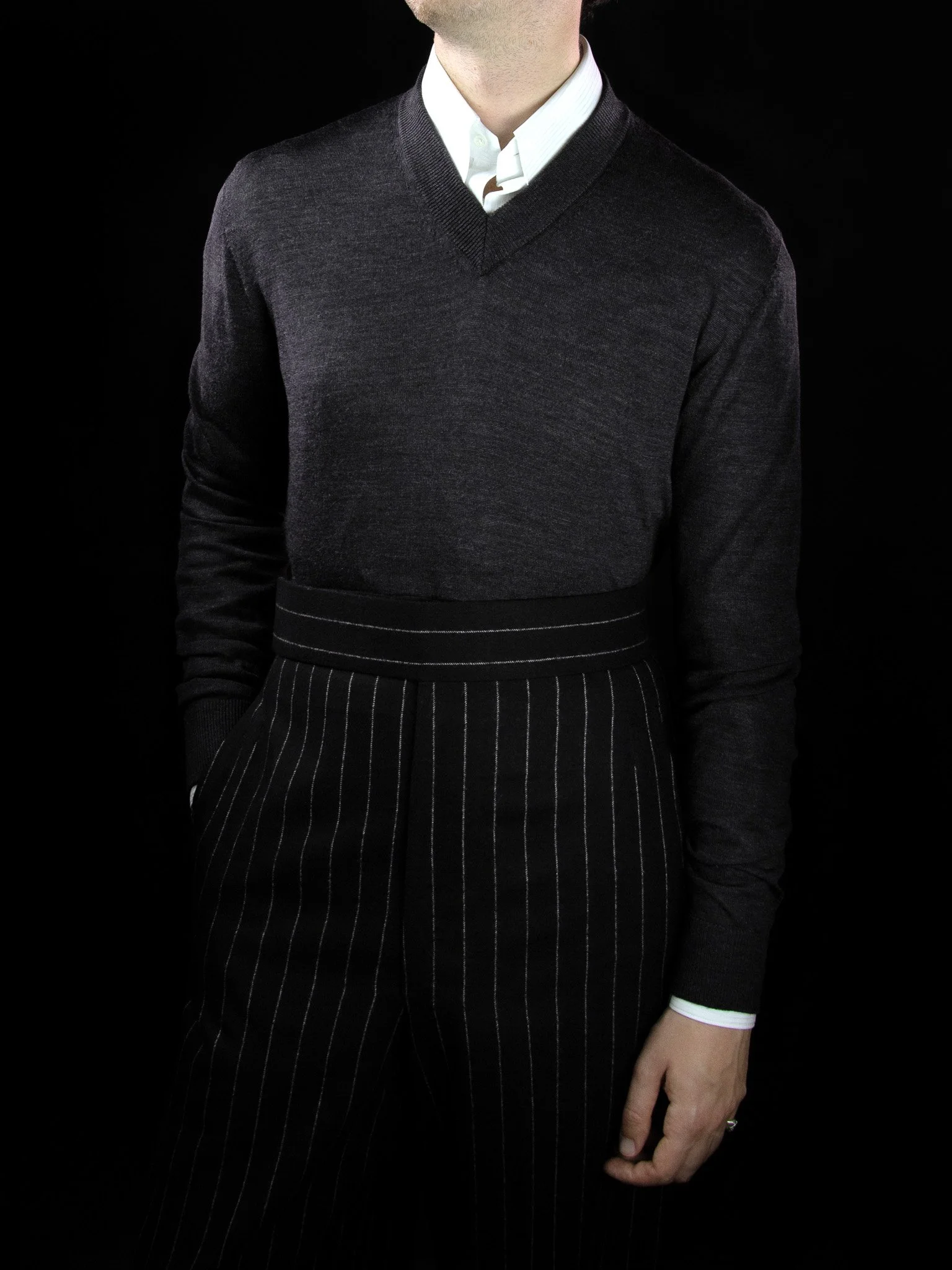 lawton-mens-V-neck-jumper-charcoal-worn-with-shirt-front.jpg