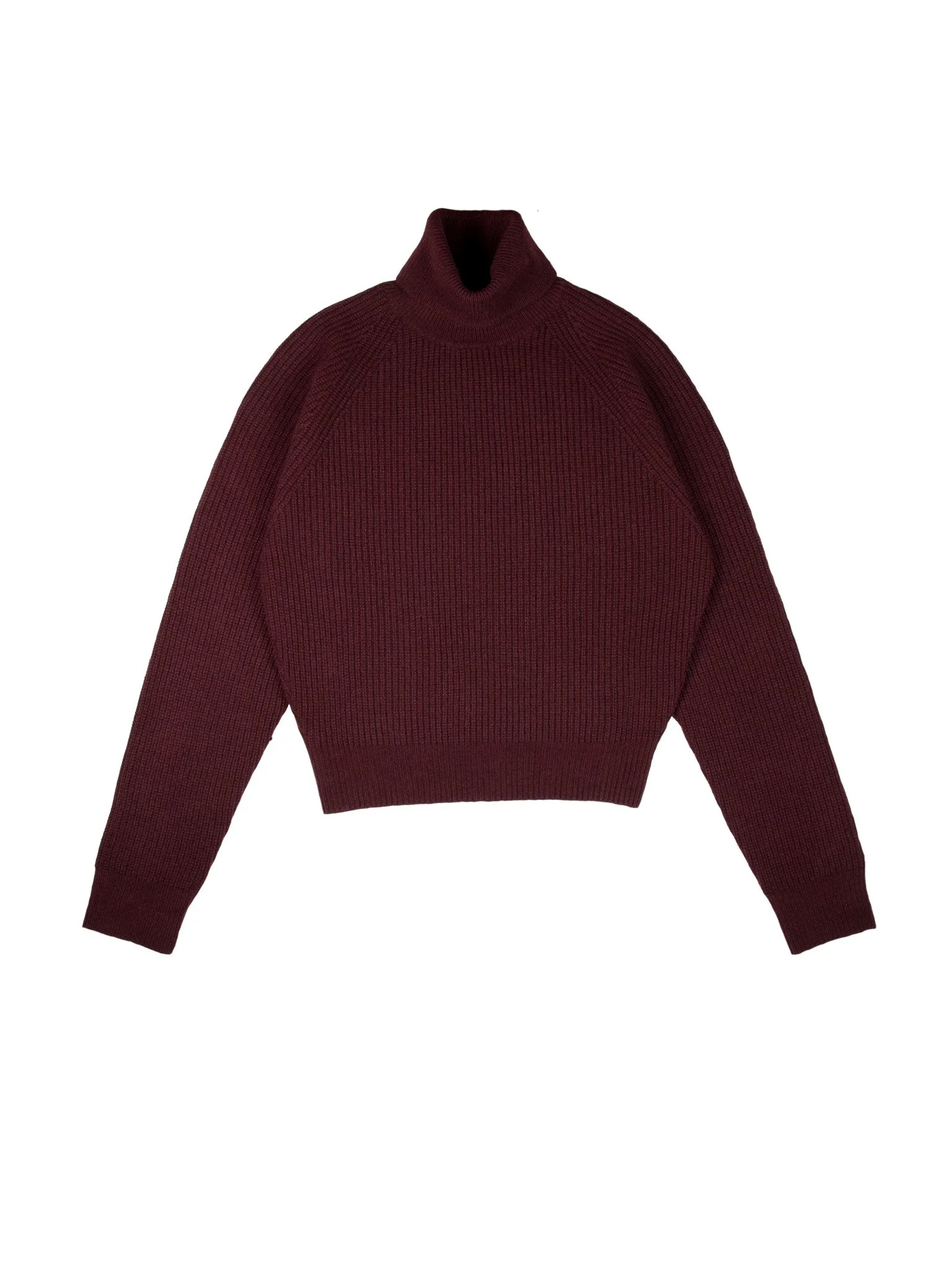 English Rib Roll Neck Jumper in Bordeaux - Hers